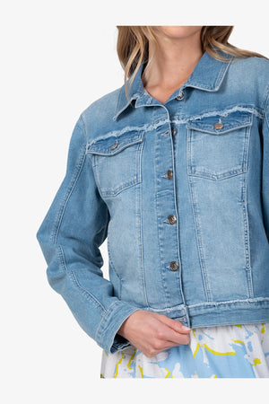 Denim-Jeansjacke mit Strass-Motiv 06