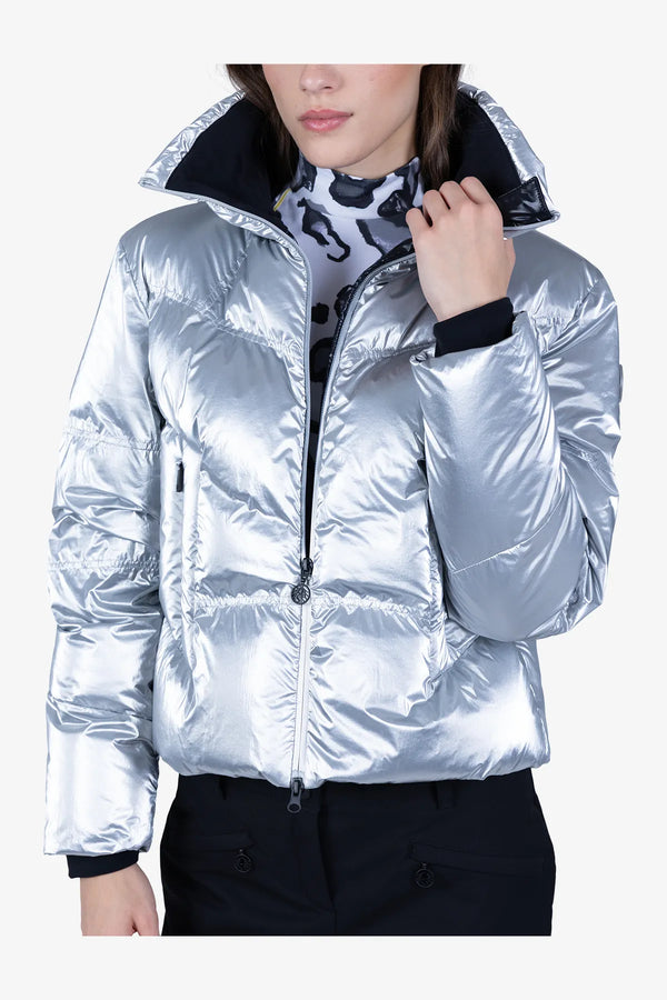 Daunenjacke aus trendigem Metallic-Nylon 06