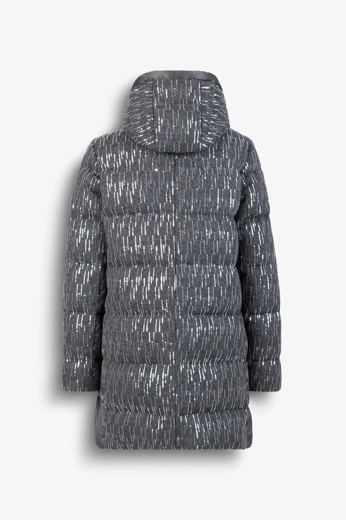 Pailletten-Wollmantel mit Nylon-Details 02