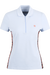 Hellblaues Poloshirt mit kurzem Reißverschluss und kontrastierenden seitlichen Streifen.