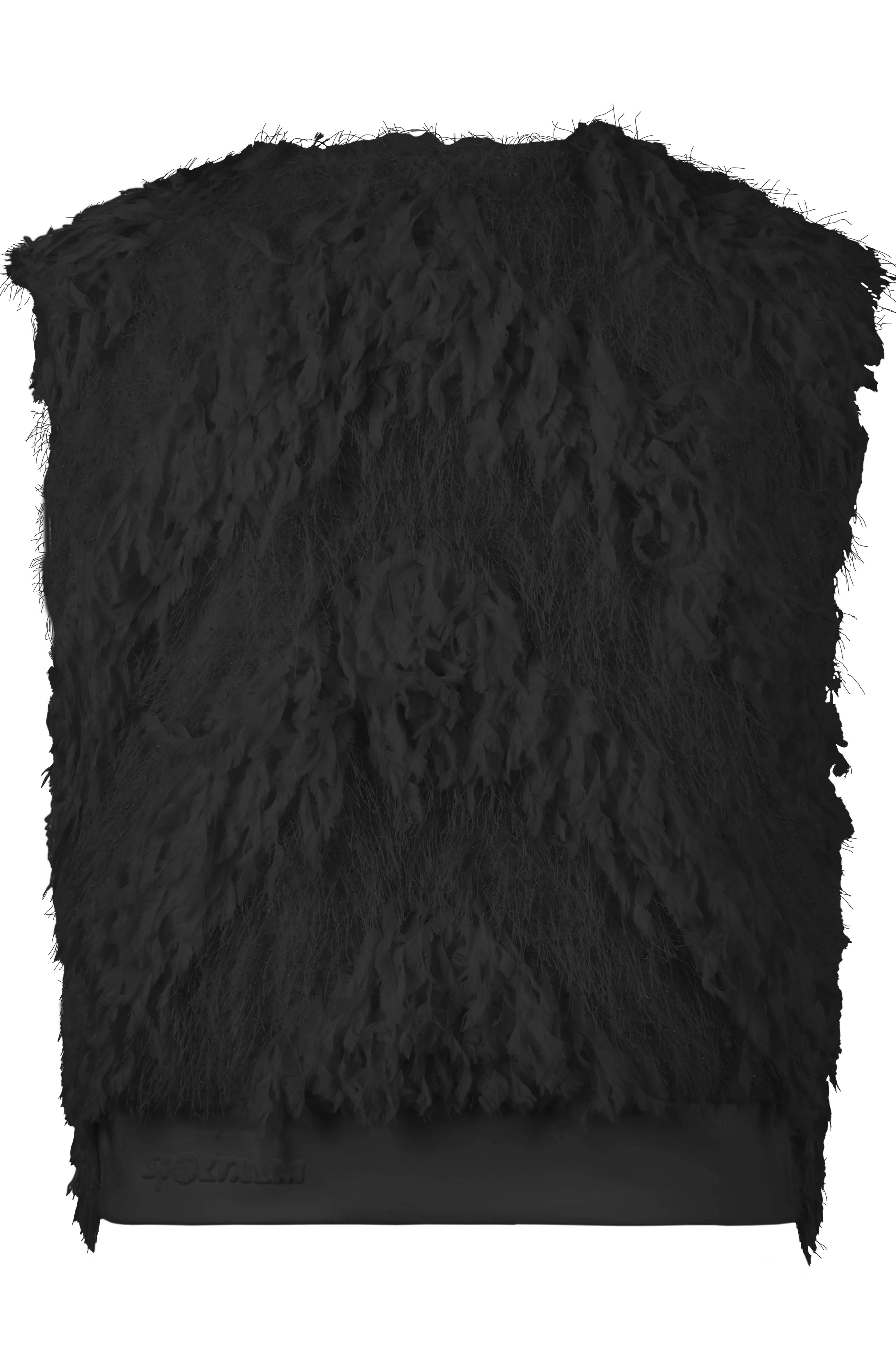 Schwarze, pelzartige Textur auf einem Oberteil.