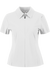 Weiße Kurzarm-Hemdbluse mit Stehkragen und Reißverschluss.