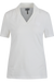 Weißes Polo-Shirt für Damen mit kurzem Arm und V-Ausschnitt.