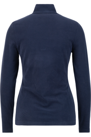 Dunkelblaues Langarmshirt mit hohem Kragen, Rückansicht.