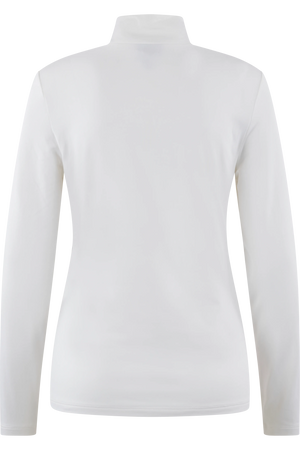 Weißes Langarmshirt mit Stehkragen von hinten.