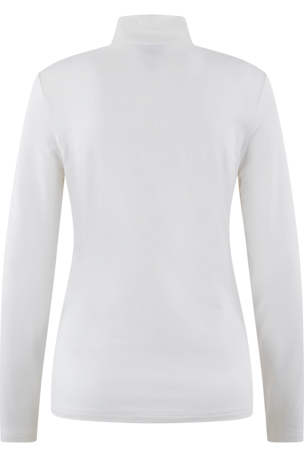 Weißes Langarmshirt mit Stehkragen von hinten.