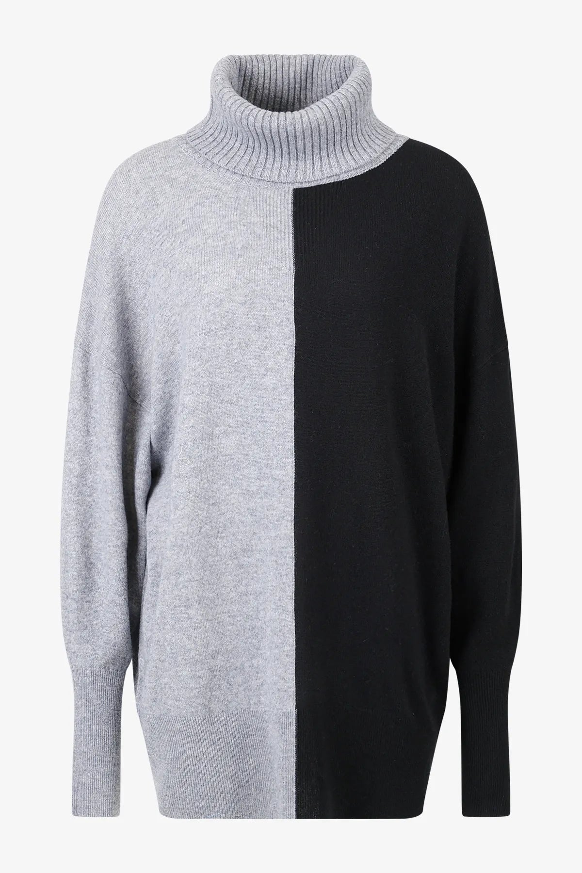 Zweifarbiger Long-Pullover 01