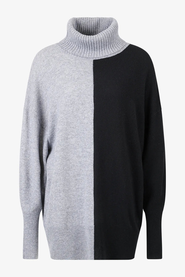 Zweifarbiger Long-Pullover 01