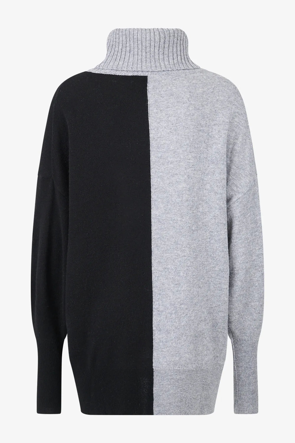 Zweifarbiger Long-Pullover 01