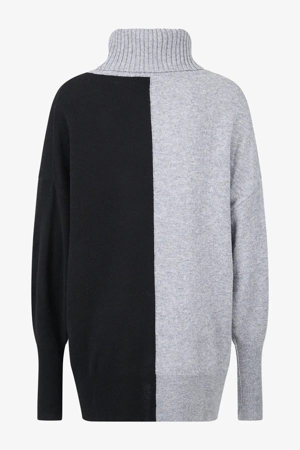 Zweifarbiger Long-Pullover 02
