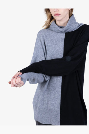 Zweifarbiger Long-Pullover 06