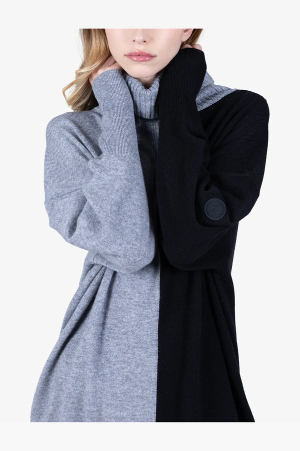 Zweifarbiger Long-Pullover 07