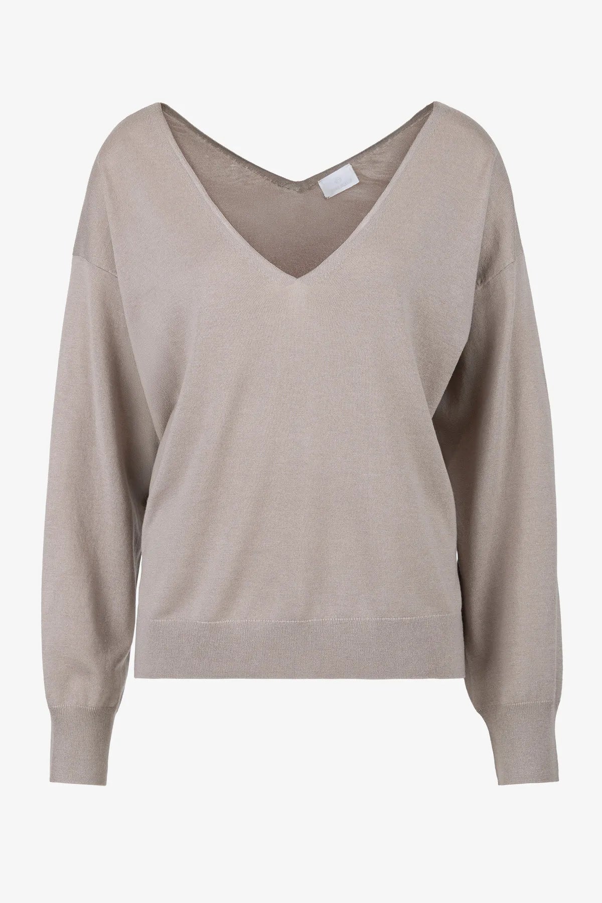 Einfarbiger Merino-Seiden-Kaschmir-Pulli 01