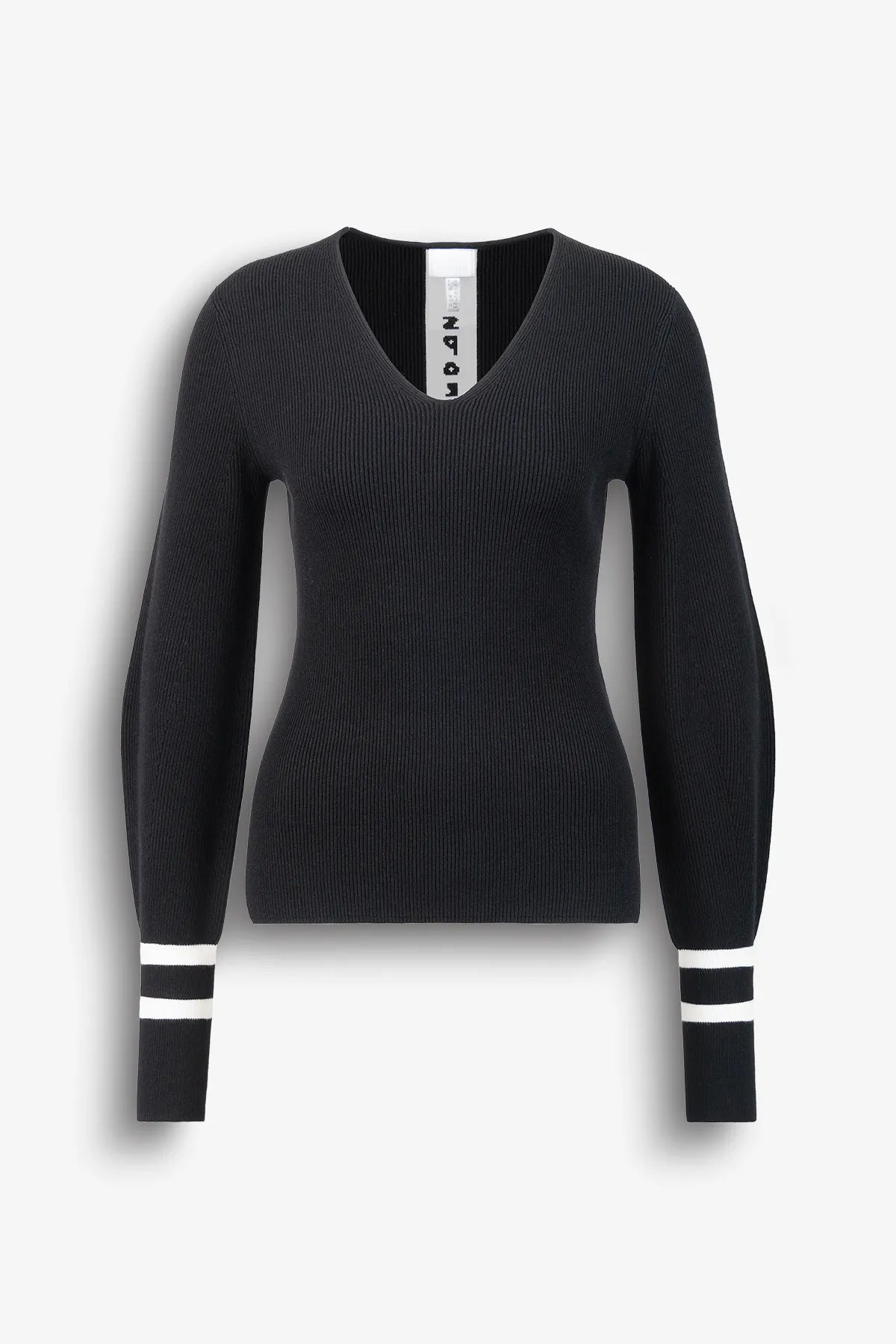 V-Ausschnitt-Pullover mit Kontraststreif 01