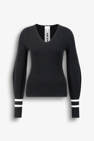 V-Ausschnitt-Pullover mit Kontraststreif 01
