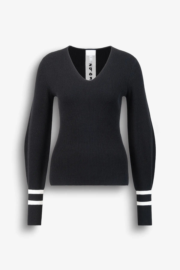 V-Ausschnitt-Pullover mit Kontraststreif 01