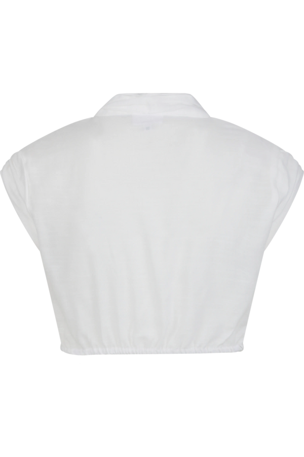 Weiße, kurzärmelige Bluse mit elastischem Saum und einem klassischen Kragen.
