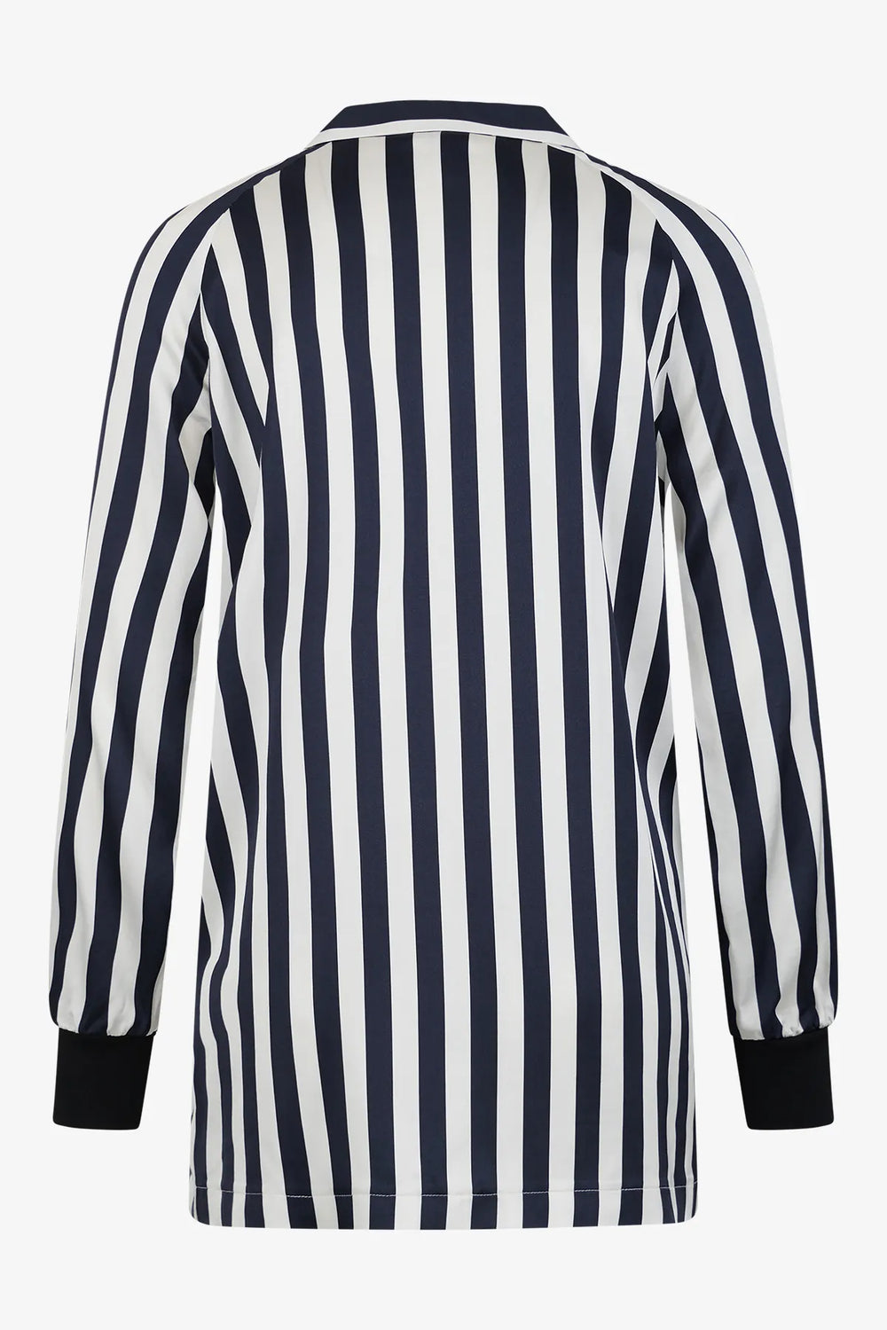 Gestreifte Bluse mit langem Arm und einem V-Ausschnitt in Schwarz und Weiß.