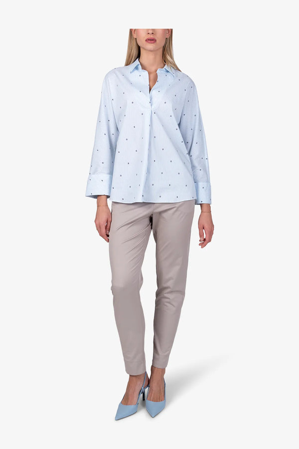 Bedruckte Bluse mit Fledermaus-Ärmel 03
