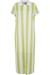 Grünes, gestreiftes Maxikleid mit kurzen Ärmeln und Kragen.