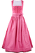 Rosenrotes Dirndl mit geometrischem Muster und breiten Trägern.
