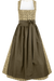 Ein traditionelles Dirndl mit einem gemusterten Oberteil in Beige und einem einfarbigen braunen Rock sowie einer Schleife in der Taille.