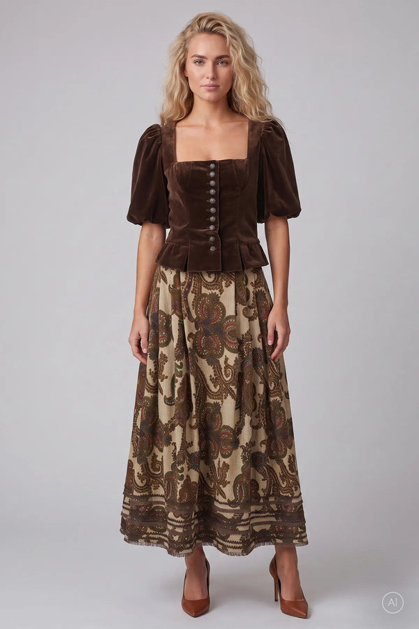Faltenrock im Paisley Print 03