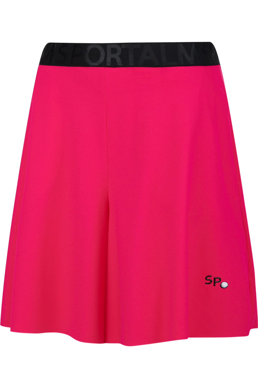 Rosa Sportshorts mit schwarzem Bund und Logo.
