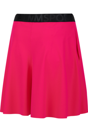 Rosa Sportshorts mit breitem schwarzem Bund und seitlichen Taschen.