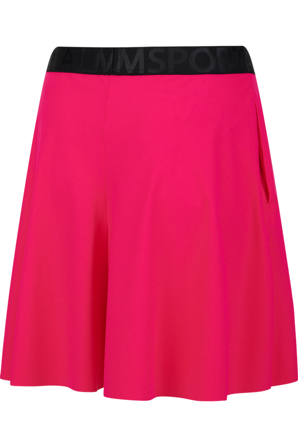 Rosa Sportshorts mit breitem schwarzem Bund und seitlichen Taschen.