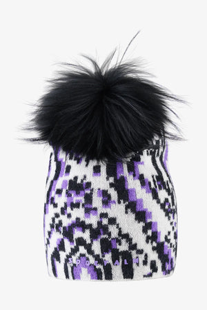 Ikat-Strickmütze mit Echtfell-Bommel 01