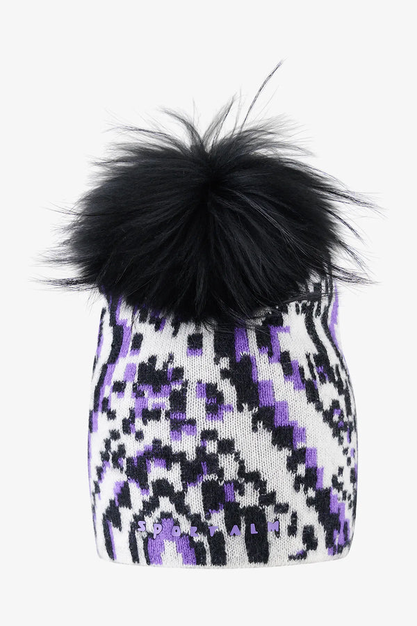 Ikat-Strickmütze mit Echtfell-Bommel 01