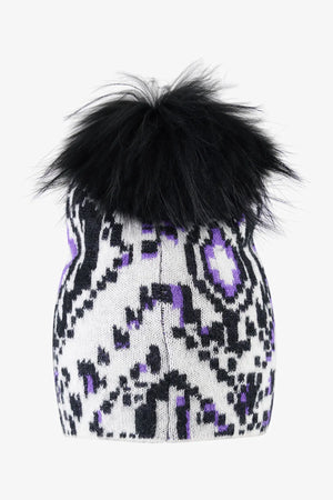 Ikat-Strickmütze mit Echtfell-Bommel 02