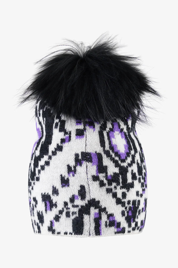Ikat-Strickmütze mit Echtfell-Bommel 02