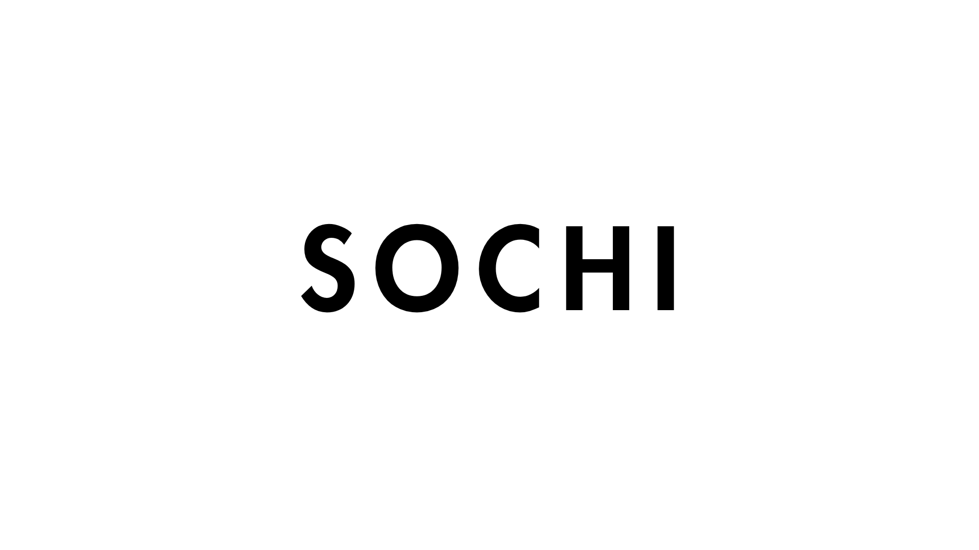 Schriftzug "SOCHI" in großen, fettgedruckten Buchstaben auf einem weißen Hintergrund.