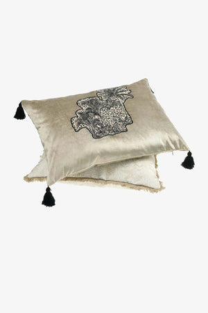 Zierkissen mit Palmenmotiv und Quasten 06