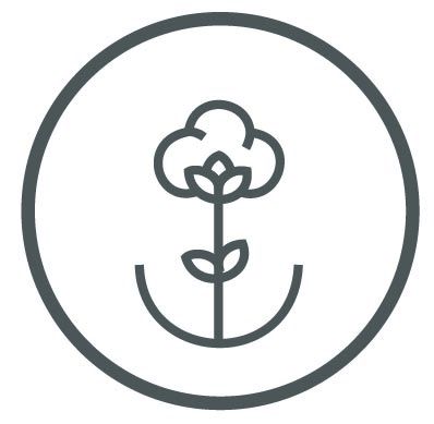 Grafische Darstellung einer Blume mit einer stilisierten Wolke über ihr in einem kreisförmigen Rahmen.