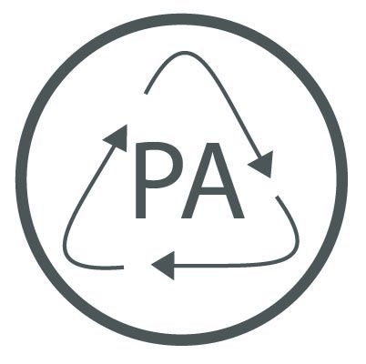 Recycling-Symbol mit den Buchstaben "PA" im Inneren.